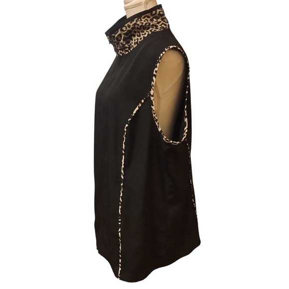 CJ BANKS BLACK WITH LEOPARD PRINT TRIM ZIP-UP SLEEVELESS VEST/ Size 1X - Picture 3 of 11
